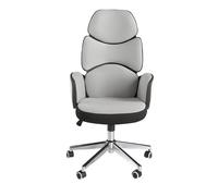 Angel Cerdá - Silla Escritorio Premium Giratoria, Tapizada en Tela Gris y PVC Blanco | Silla Escritorio Ergonomica Respaldo Ancho y Reposabrazos | Patas Acero Cromado | 64 x 69 x 118 cm