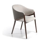 Angel CERDÁ - Silla salón Comedor tapizada en Tela y Polipiel Color Beige con resposabrazos. Estructura y Patas de Fresno Macizo Color Nogal.
