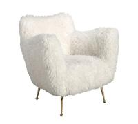 Ángel Cerdá - Sillón Blanco Tapizado en Pelo Sintético Largo, con Reposabrazos y Patas Doradas - Diseño Moderno y Elegante - Máxima Comodidad - 93 x 82 x 91 cm
