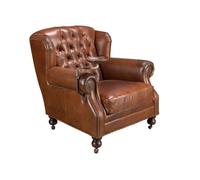 Angel Cerdá - Sillon Moderno Chester Tapizado en Piel Marrón Coñac | Diseño Envolvente y Confortable, Asiento Acolchado | Estructura de Madera Maciza | Diseño para Salón | 112 x 95 x 73 cm