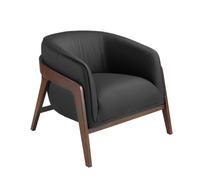 Angel Cerdá | Sillón de Diseño Moderno Modelo 5195 | Tapizado en Piel de Vacuno Negra | Patas de Madera de Nogal
