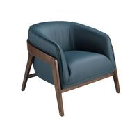 Angel Cerdá | Sillón de Diseño Moderno Modelo 5196 | Tapizado en Piel Vacuno Azul Petróleo | Patas de Madera de Nogal