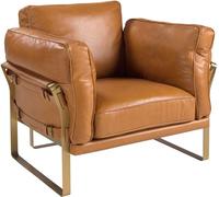 Angel Cerda Sillón elegante en piel camel con patas de acero inoxidable