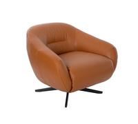 Angel Cerdá - Sillón Giratorio Tapizado Piel Marrón - Diseño Moderno, Envolvente y Confortable - 76 X 80 X 82 Cm - Estructura Ergonómica Acolchada y Base Giratoria Metálica Acero Lacado Negro Mate