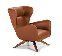 Ángel Cerdá - Sillón Giratorio Tapizado en Polipiel Marrón - Respaldo Alto - Estructura de Madera de Fresno en Nogal - Diseño Moderno para Salones y Zonas de Lectura - Medidas 86 x 75 x 90 cm