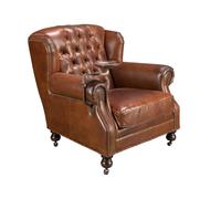 Angel Cerdá - Sillon Moderno Chester Tapizado en Piel Marrón Coñac | Diseño Envolvente y Confortable, Asiento Acolchado | Estructura de Madera Maciza | Diseño para Salón | 112 x 95 x 73 cm