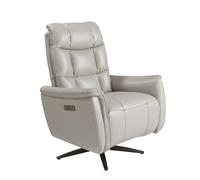 Angel Cerdá - Sillon Moderno Giratorio Tapizado en Piel Gris, Giro 360º | Respaldo Alto y Reposabrazos | Patas de Acero Inoxidable Negro | Diseño para Salón | 85 x 80/156 x 106 cm