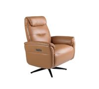 Angel Cerdá - Sillon Moderno Giratorio Tapizado en Piel Marrón, Giro 360º | Puertos USB y USB - C para Dispositivos | Acabados Acero | Diseño para Salón | 78 x 96 x 105 cm