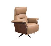 Angel Cerdá | Sillón Relax Giratorio de Diseño Moderno Modelo 5198 | Tapizada en Piel de Vacuno Marrón y Chapa de Nogal | Mecanismo de Reclinación Eléctrica y Base de Acero Epoxi Negro