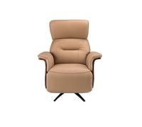 Angel Cerdá | Sillón Relax Giratorio de Diseño Moderno Modelo 5198 | Tapizada en Piel de Vacuno Marrón y Chapa de Nogal | Mecanismo de Reclinación Eléctrica y Base de Acero Epoxi Negro