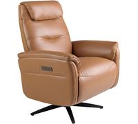 ÁNGEL CERDÁ - Sillón Relax Giratorio de Piel - Acabados en Acero Inoxidable - Puertos USB y USB - C para Dispositivos - Sillón Individual con Relleno Acolchado -78x96x105 cm - Marrón