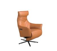 Angel CERDÁ - Sillón Relax Giratorio con Reposabrazos - Diseño Moderno - 78 x 70 x 115 cm - Tapizado en Piel Marrón de Origen Vacuno y Patas de Acero Inoxidable
