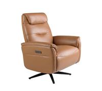 ÁNGEL CERDÁ - Sillón Relax Giratorio de Piel - Acabados en Acero Inoxidable - Puertos USB y USB - C para Dispositivos - Sillón Individual con Relleno Acolchado -78x96x105 cm - Marrón