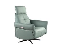 Ángel Cerdá - Sillón Relax Giratorio Tapizado en Piel Verde Turquesa con Reposabrazos y Patas de Acero Negro - Diseño Moderno - Mecanismo de Relajación Eléctrico - 81 x 90 x 110 cm