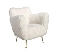 Ángel Cerdá - Sillón Blanco Tapizado en Pelo Sintético Largo, con Reposabrazos y Patas Doradas - Diseño Moderno y Elegante - Máxima Comodidad - 93 x 82 x 91 cm