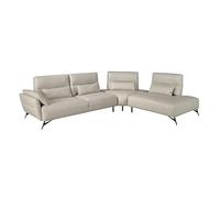 Angel CERDÁ - Sofá Chaise Longue Derecha de 5 Plazas - Diseño Moderno - 341 x 254 x 94 cm - Estructura en Madera Maciza con Cojines Adicionales y Patas de Acero Inoxidable Negro - Color Piel Arena