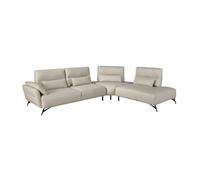 Angel CERDÁ - Sofá Chaise Longue Derecha de 5 Plazas - Diseño Moderno - 341 x 254 x 94 cm - Estructura en Madera Maciza con Cojines Adicionales y Patas de Acero Inoxidable Negro - Color Piel Arena
