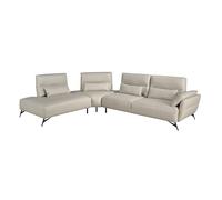 Angel CERDÁ - Sofá Chaise Longue Izquierda de 5 Plazas - Diseño Moderno - 341 x 254 x 94 cm - Estructura en Madera Maciza con Cojines Adicionales y Patas de Acero Inoxidable Negro - Color Piel Arena