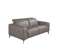 Angel CERDÁ - Sofá Relax de 2 Plazas con Reposacabezas - Diseño Moderno con Sistema Eléctrico y Puertos USB - 176 x 110 x 98 cm - Tapizado Piel Origen Vacuno Color Gris y Patas en Acero Epoxi Negro