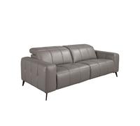 Angel CERDÁ - Sofá Relax de 3 Plazas con Reposacabezas - Diseño Moderno con Doble Sistema Eléctrico - 216 x 110 x 98 cm - Tapizado Piel Origen Vacuno Color Gris y Patas en Acero Epoxi Negro