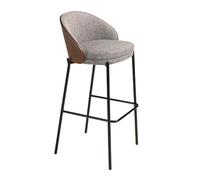 Ángel Cerdá- Taburete Alto Tela Gris y Madera Nogal - Patas de Acero Inoxidable Negro - Diseño Moderno y Elegante - Taburetes Altos de Cocina - Mueble Cocina - Sillas Cocina - 53 x 51 x 98 cm