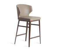 Angel Cerdá - Taburete Alto de Cocina Tapizado en Polipiel Color Visón - Diseño Moderno con Patas de Acero en Bronce Mate - Taburete para Barra de Cocina o Bar - 48 x 48 x 93 cm