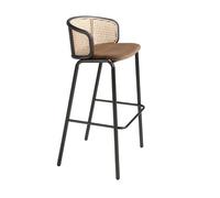 Ángel Cerdá- Taburete con Reposabrazos en Terciopelo Marrón y Rattan - Patas de Acero Negro - Diseño Vanguardista -Taburetes Altos de Cocina - Mueble Cocina -Sillas Cocina -51 x 50 x 95 cm
