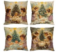 Ángel Cojines Exterior Impermeable Lino Fundas Cojines 70x70 cm 4 Piezas ala Fundas para Almohadas Sofa con Cremallera Oculta, Decorativos Patio Jardín Terraza Interior Salón Sofá, Regalos M550