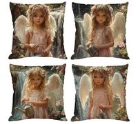 Ángel Cojines Exterior Impermeable Terciopelo Fundas Cojines 45x45 cm 4 Piezas Chica Fundas para Almohadas Sofa con Cremallera Oculta, Decorativos Patio Jardín Terraza Salón Sofá, Regalos M734