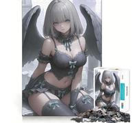 Ángel con alas Negras,Chica Anime,Juego,Rompecabezas de 1000 Piezas para Adultos,Entrenamiento Mental,diversión, Corte láser,Actividad Relajante para Grupos en Interiores (38x52cm)