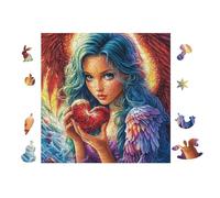 Ángel con Corazón Rojo Rompecabezas 100 Piezas Cartón Resistente para Toda La Familia Actividades Grupales Relajación Concentración Regalo Aniversario 28x28cm