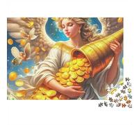 Ángel con Cuerno Dorado de la abundancia Puzzle de 1000 Piezas Papel para Adultos Escena de Riqueza soñada Juego de Puzzle 1000 Piezas Relajación Decoración Regalo 52x38cm/1000pcs