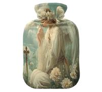 Angel Cross Heart (1) - Botella de agua caliente con funda de forro polar suave, bolsa de agua caliente para aliviar el dolor de cuello y hombros, terapias frías y calientes, talla S