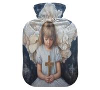 Angel Cross Heart - Botella de agua caliente con funda de forro polar suave, bolsa de agua caliente para aliviar el dolor de cuello y hombros, terapias frías y calientes, talla S