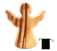 Ángel de la Guarda de Madera de Olivo - Figurita de ángel de Hecha a Mano - Amuleto de la Suerte Ángel de la Guarda, Regalo de Nacimiento, Bautizo, Comunion (Alas abiertas)
