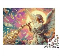 Ángel de la Riqueza Rompecabezas 1000 Piezas Adultos Ángel Tocando Flauta en Cielo Vibrante, Premium Grueso Resistente, Vibrante Desafiante Alivio Estrés Regalo 70x50cm/1000pzs