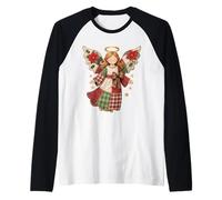 Ángel de Navidad con Estrellas Doradas - Arte Festivo Acogedor Camiseta Manga Raglan