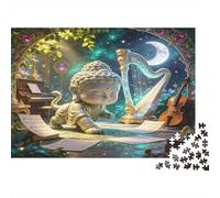 Ángel de Piedra Toca el Arpa Puzzle de 1000 Piezas Papel para Adultos Jardín Musical Nocturno Juego de Puzzle 1000 Piezas Relajación Decoración Regalo Familiar Nan