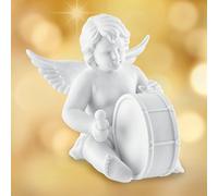 Ángel Decorativo Tambor de Porcelana Biscuit de Calidad Rosenthal de 14 cm en Caja de Regalo, Blanco Mate, el tamborilero