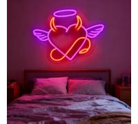 Ángel diablo corazón neón signo rosa naranja corazón LED para decoración de pared amor boda luz neón signo para decoración de casa fiesta sala de estar dormitorio día de San Valentín niña regalos