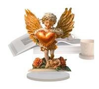 Ángel Dorado Del Día De San Valentín - Letrero Delgado De 25x19x8cm, Figura De Acrílico Transparente, De Inspiración Vintage Con Estructura Ligera Para Estilo Festivo | Decoración De Ángel Para