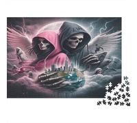 Ángel Esqueleto Ciudad Fantasía Puzzle de 1000 Piezas Papel para Adultos Panorama Urbano Puzzle para Toda la Familia 70x50cm/1000pcs