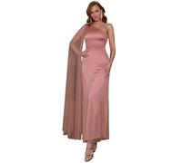 Angel-fashions Elegante vestido de noche de malla con un hombro descubierto para mujer, con capa transparente que fluye para bodas, fiestas y eventos formales, Rosa Oscuro, XL