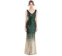 Angel-fashions Mujer Lentejuela Vestido de Noche Gatsby Flapper (Medium, Oro Verde)