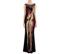Angel-fashions Vestido de Noche con Lentejuelas Doradas Transparentes para Mujer Rojo Oro 42