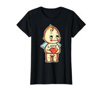 Angel Kewpie Baby Cupid Querubín Amor Tradicional Tatuaje Flash Camiseta gráfica económica, Mujer, Negro, XS