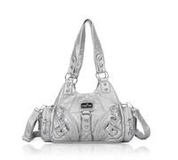 Angel Kiss Bolsas pequeñas tipo hobo para mujer, con múltiples bolsillos, con correa larga, bolsas de hombro ajustables para uso diario, plateado