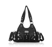 Angel Kiss Bolso de mano para mujer, pequeño bolso de hombro hobo de cuero vegano con varios bolsillos y cremallera, Negro