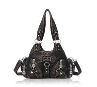 Angel Kiss Bolso de mano para mujer, pequeño bolso de hombro hobo de cuero vegano con varios bolsillos y cremallera, marrón, S
