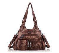 Angel Kiss Bolsos de mano para mujer, bolso de mano grande, de piel sintética suave, con múltiples bolsillos, bolso de hombro con asa superior, Marrón